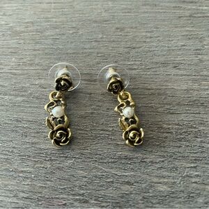 Elegant Gold Rose Drop Earrings